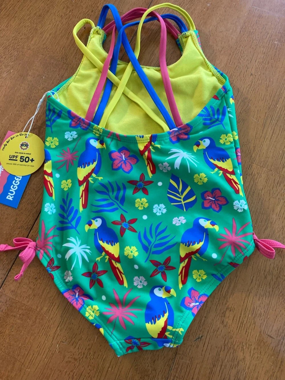 RuffleButts Parrot Palms Cross-Back One Piece Swimsuit - NWT!  3T